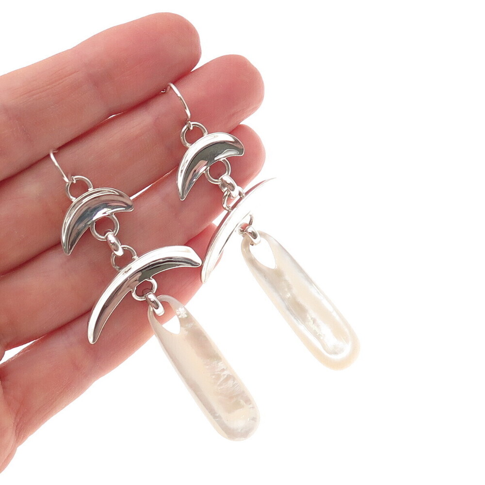 Robert Lee Morris Sterling Silver Vintage Real Pearl Modernist Dangle Earrings